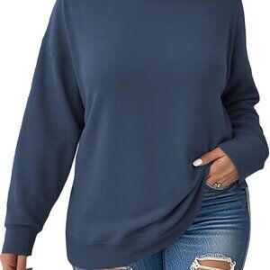 Womens Plus Size Navy Oversized Sweatshirt - Long Sleeve Tunic for All Occasions